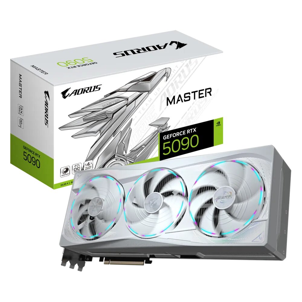  nVIDIA GeForce RTX5090 AORUS AORUS MASTER ICE 32GB<br>Clock: 2655 MHz, 1x HDMI/ 3x DP, PCI-E 5.0, Max Resolution: 7680 x 4320, 1x 16-Pin Connector, Recommended: 1000W  